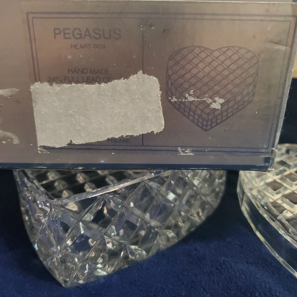 NWT Block Pegasus 24% Lead Czech Crystal Heart Trinket Jewelry Box w/ Lid